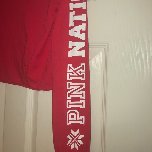 VS PINK red and white cropped long sleeve shirt - Picture 5 of 6